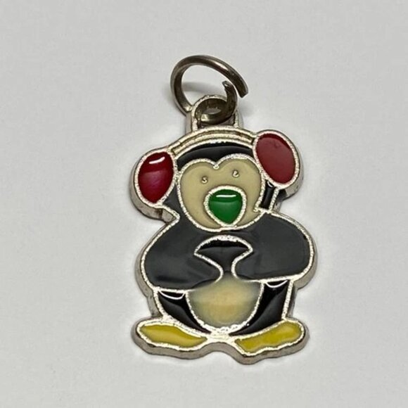 Vintage Holiday Penguins Charms 6 Set Red Green Black White Enamel Silver Tone - Picture 8 of 13